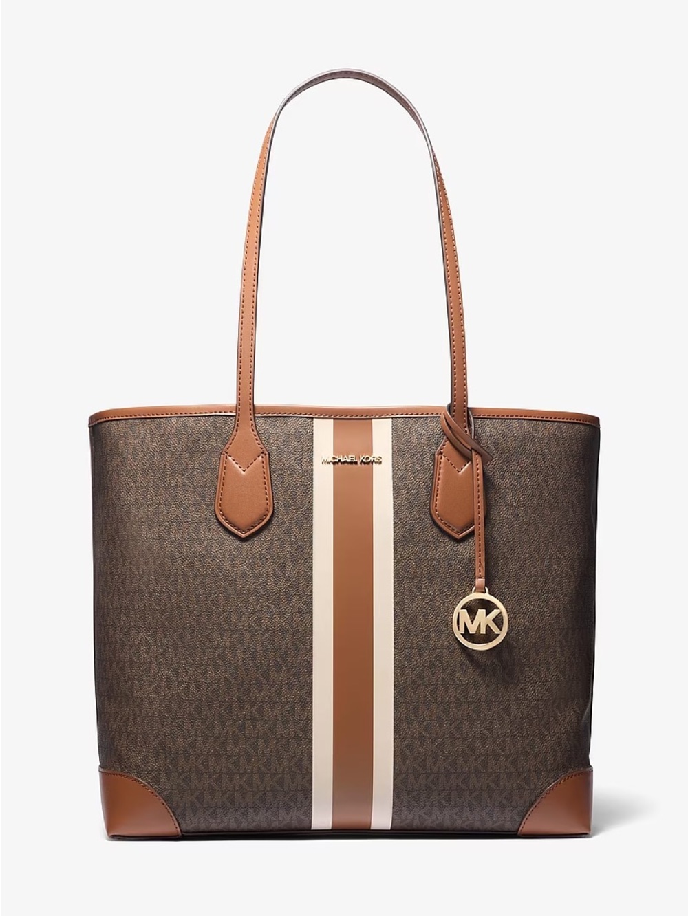 Official Michael Kors Brown and Tan Stripe Signature Tote